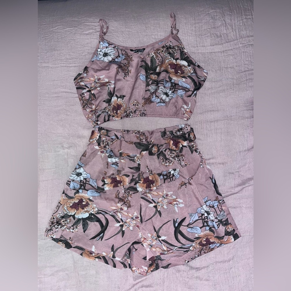 Floral Two-Piece Set in Mauve and Blue